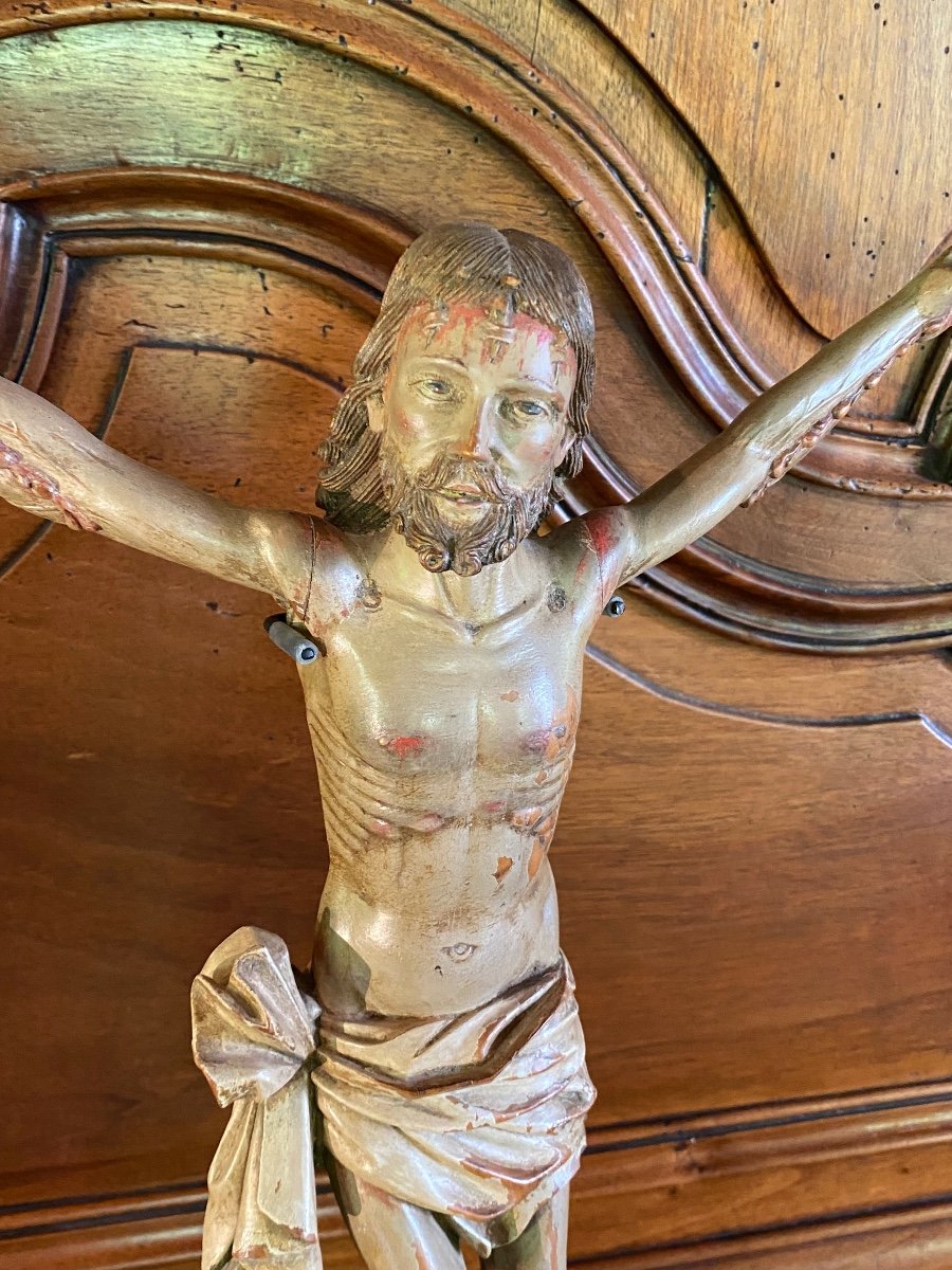 Christ In Portuguese Hindu Polychrome Carved Wood From The 17th Century -photo-2