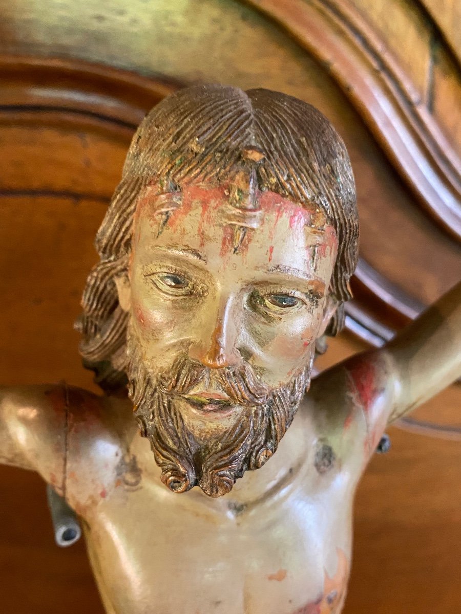 Christ In Portuguese Hindu Polychrome Carved Wood From The 17th Century -photo-3