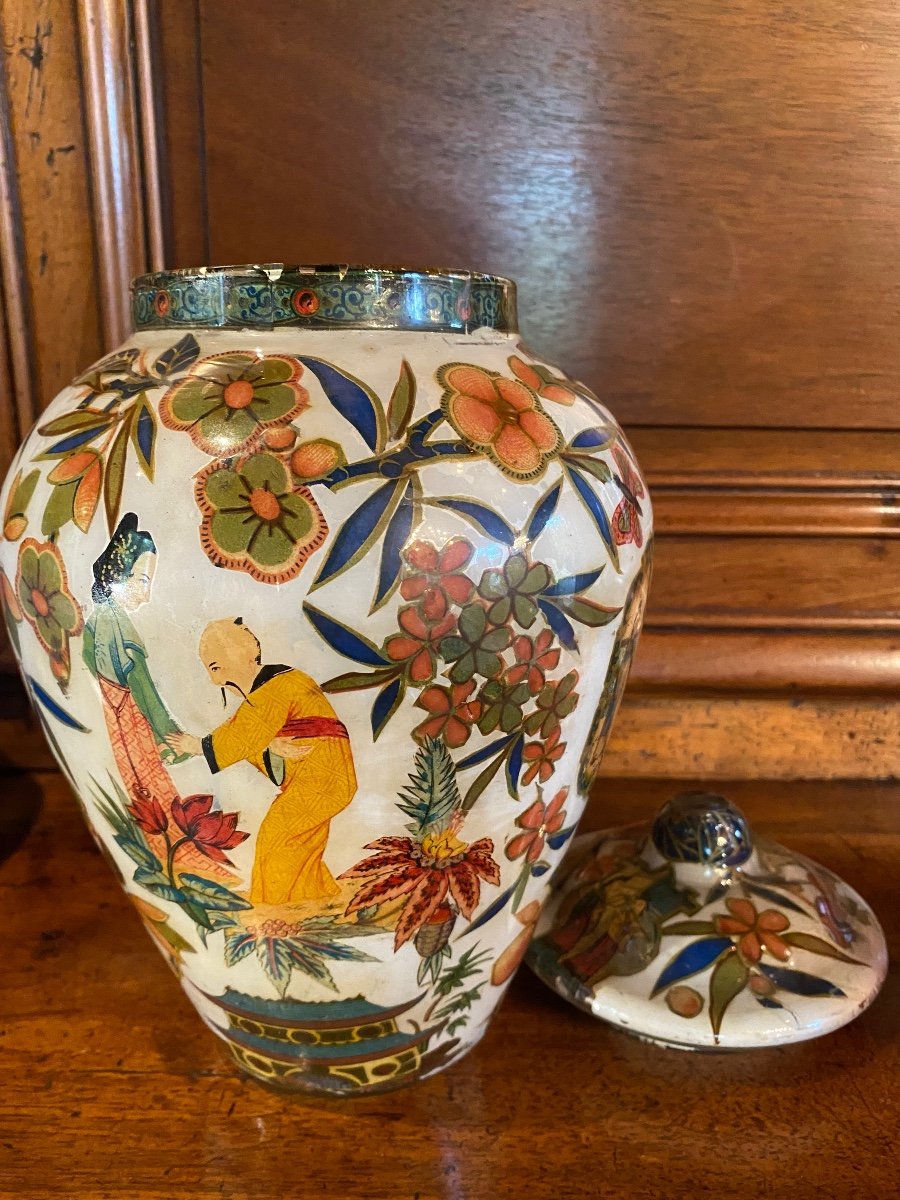 Charmant Vase Au Chinois, Potichomanie Du XIX Eme Siecle-photo-4