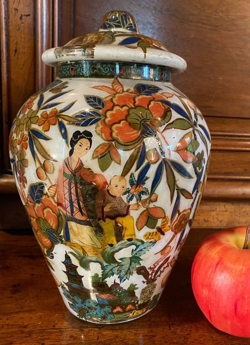 Charmant Vase Au Chinois, Potichomanie Du XIX Eme Siecle-photo-7