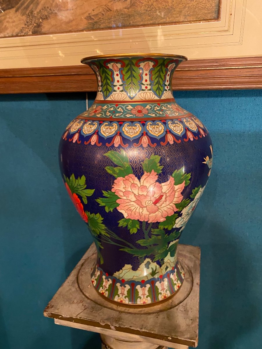 Important Pair Of Peony Vases In Cloisonne, China Early 20th Century -photo-6
