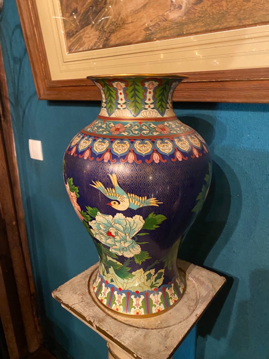 Important Pair Of Peony Vases In Cloisonne, China Early 20th Century -photo-7