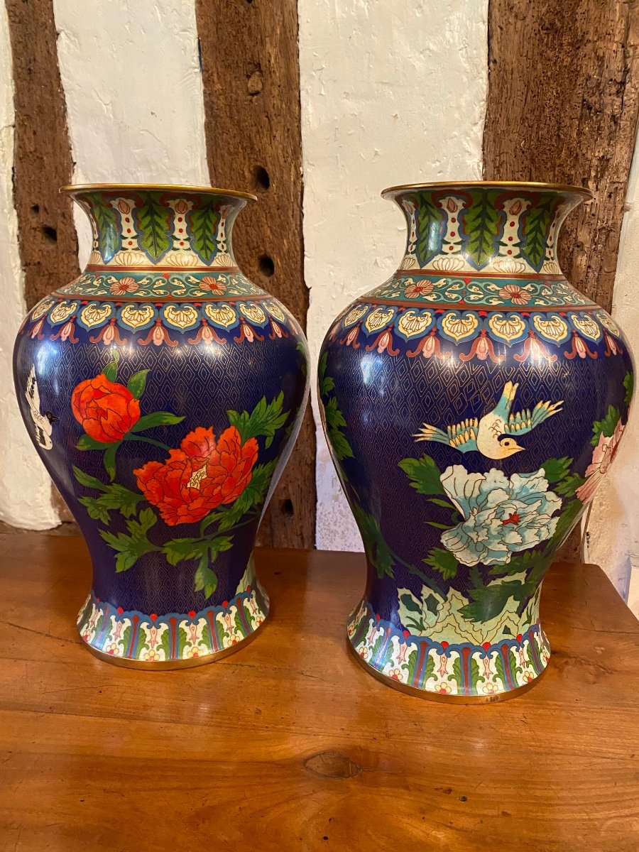 Important Pair Of Peony Vases In Cloisonne, China Early 20th Century -photo-8