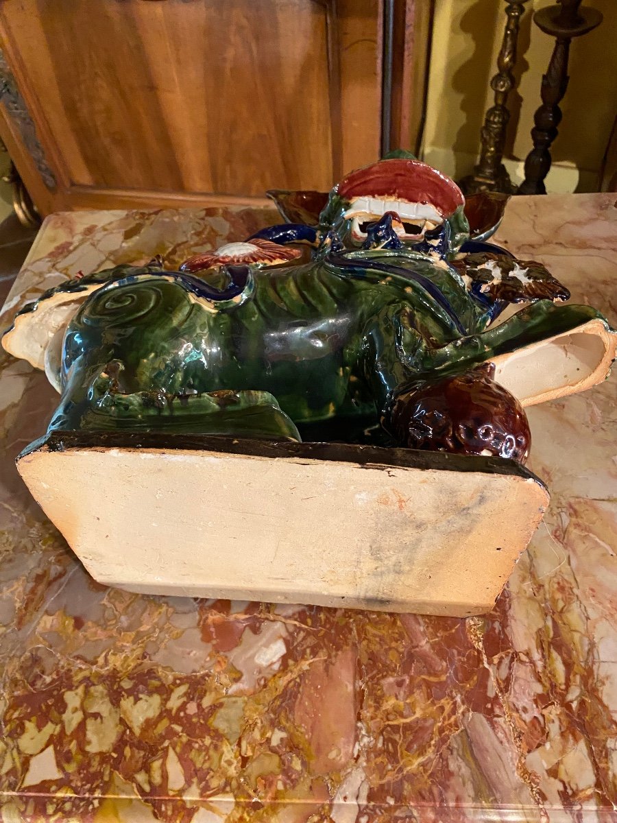 Large Pair Of Fo Dogs, In Earthenware From The 20th Century -photo-8