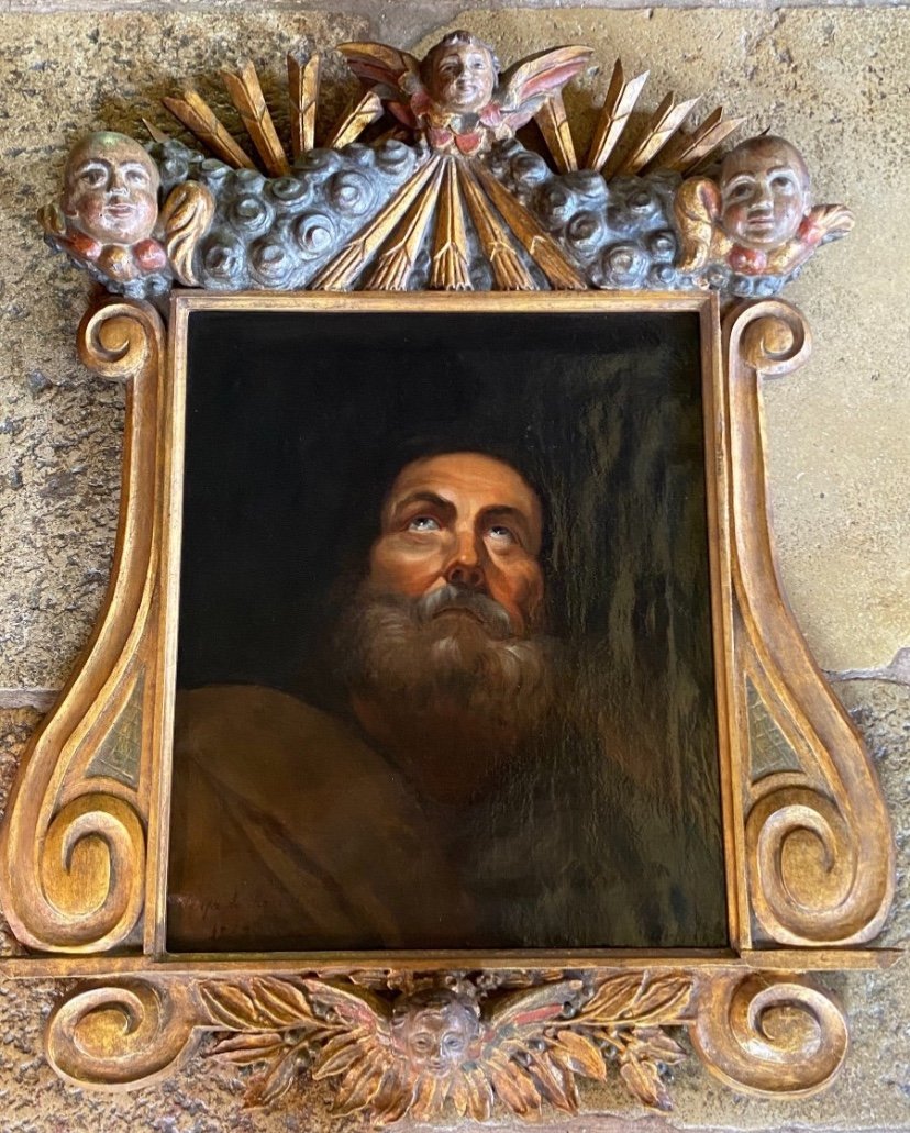 Large Portrait Of A Saint Signed, 19th Century 