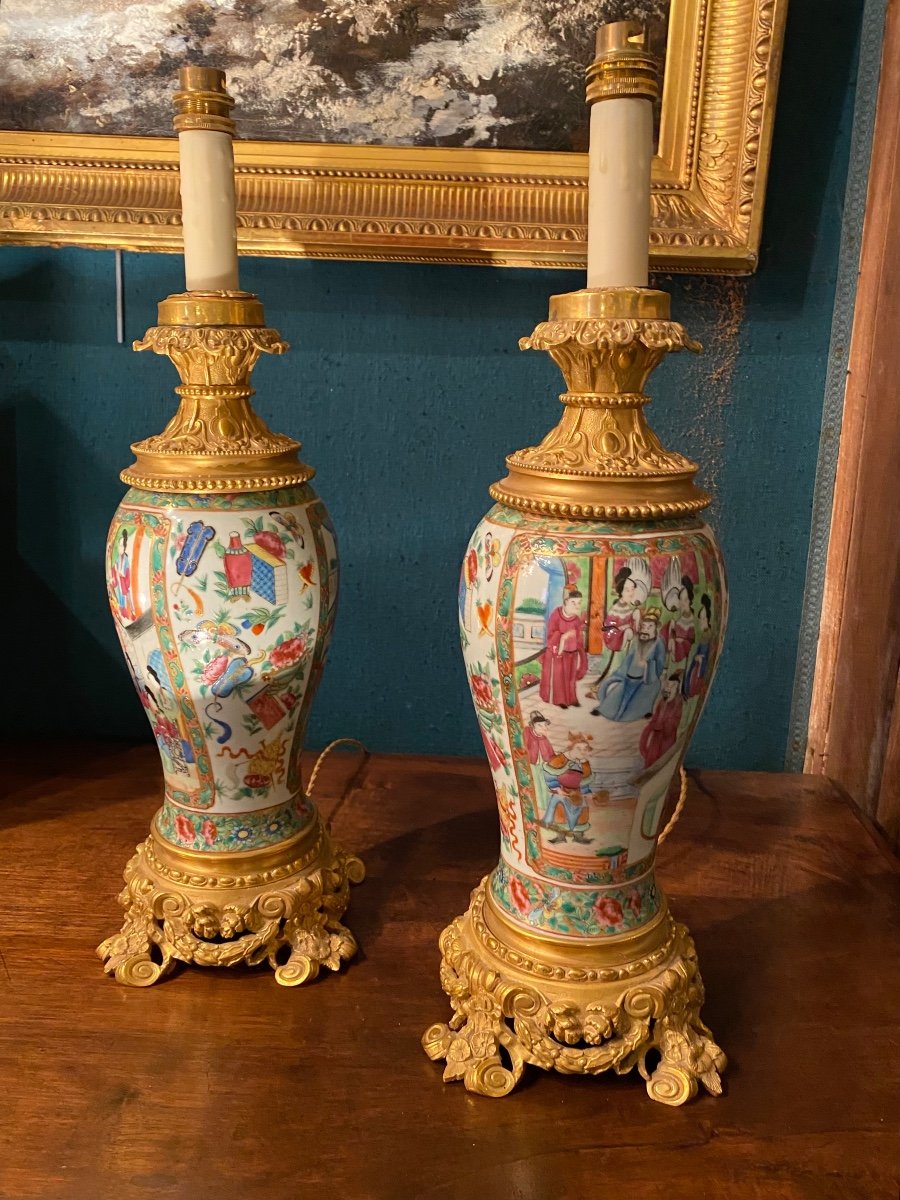 Pair Of Canton Porcelain Lamps From The Napoleon III Period -photo-2