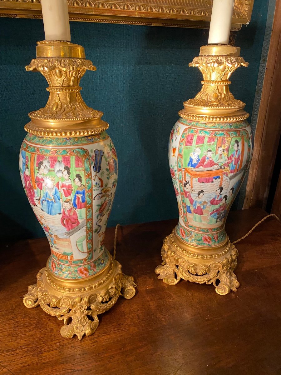 Pair Of Canton Porcelain Lamps From The Napoleon III Period -photo-1