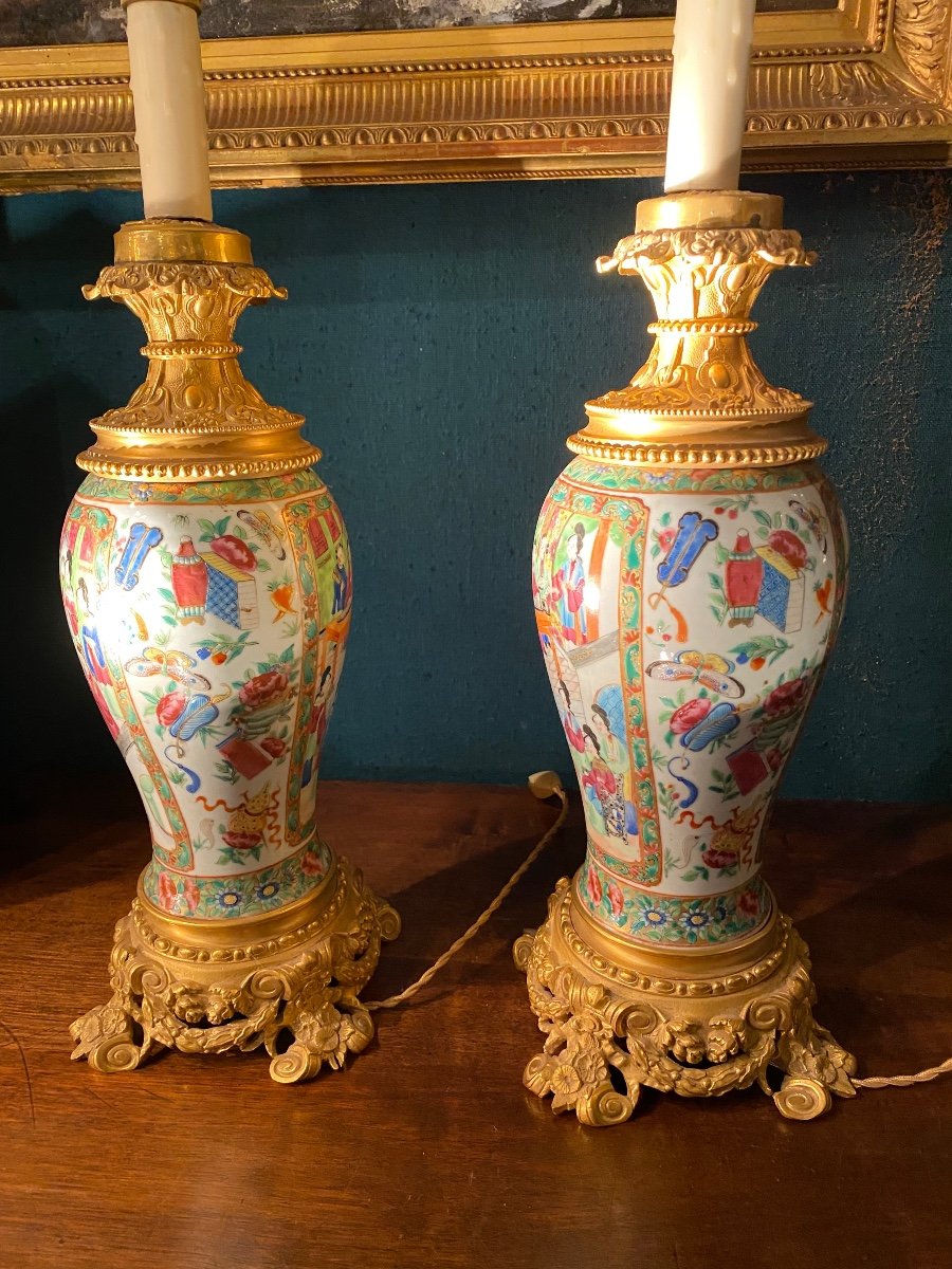 Pair Of Canton Porcelain Lamps From The Napoleon III Period -photo-3