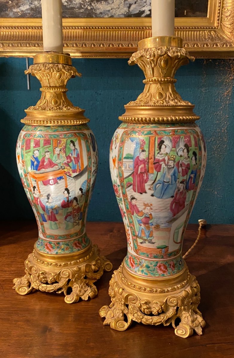 Pair Of Canton Porcelain Lamps From The Napoleon III Period 