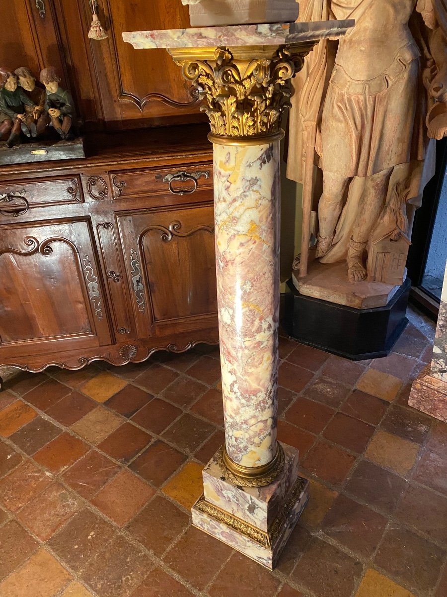 Very Large Corinthian Column In Peach Blossom And Napoleon III Bronze -photo-5