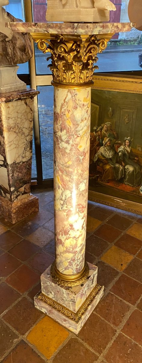 Very Large Corinthian Column In Peach Blossom And Napoleon III Bronze 