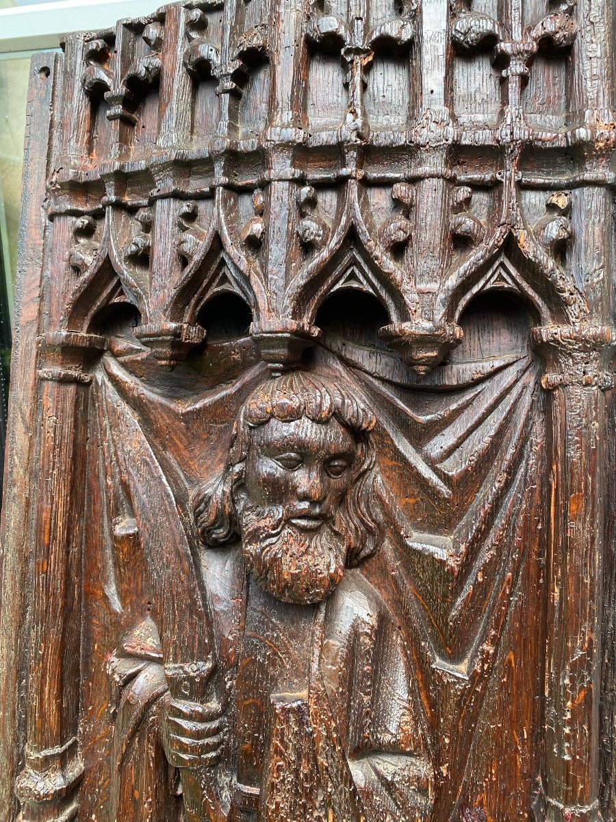 Large Pair Of Carved Panels From The Gothic Period: Saint Anthony And Saint Barthélemy -photo-6