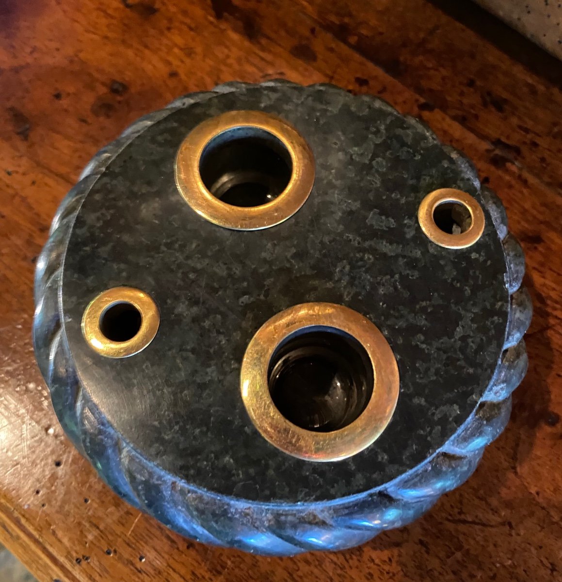 Serpentine Inkwell With Cameos, Souvenir Of The Grand Tour, 19th Century -photo-2