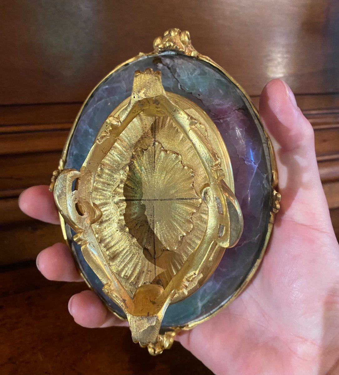Rare Coupe Montée En Blue John, Spath Fluor, Fluorspath Ou Fluorite -photo-4