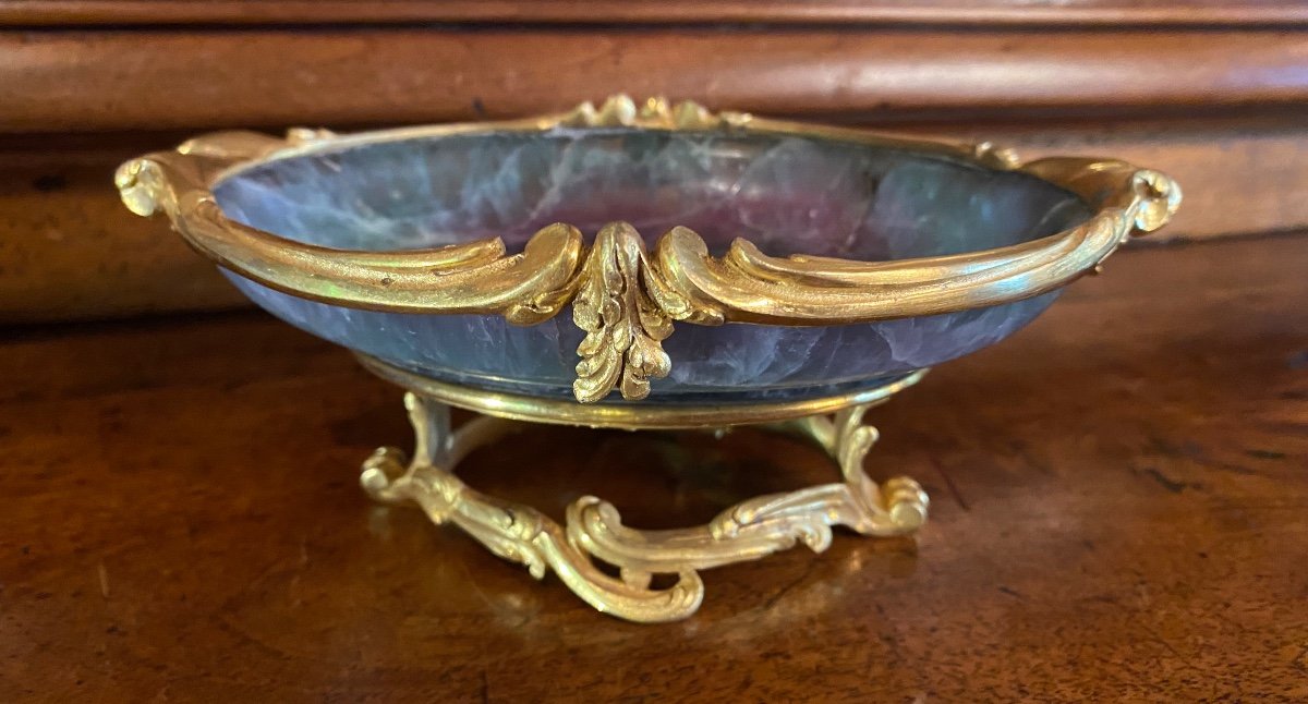 Rare Coupe Montée En Blue John, Spath Fluor, Fluorspath Ou Fluorite 