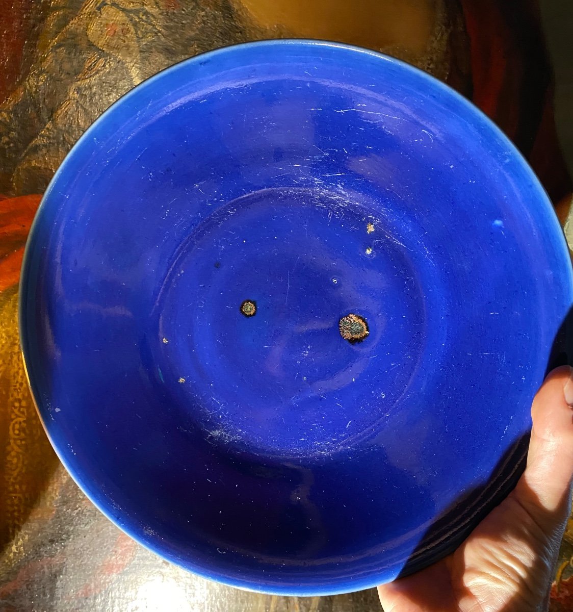 Grand Plat En Porcelaine De Chine Bleu Poudré Du XIX Eme Siècle 