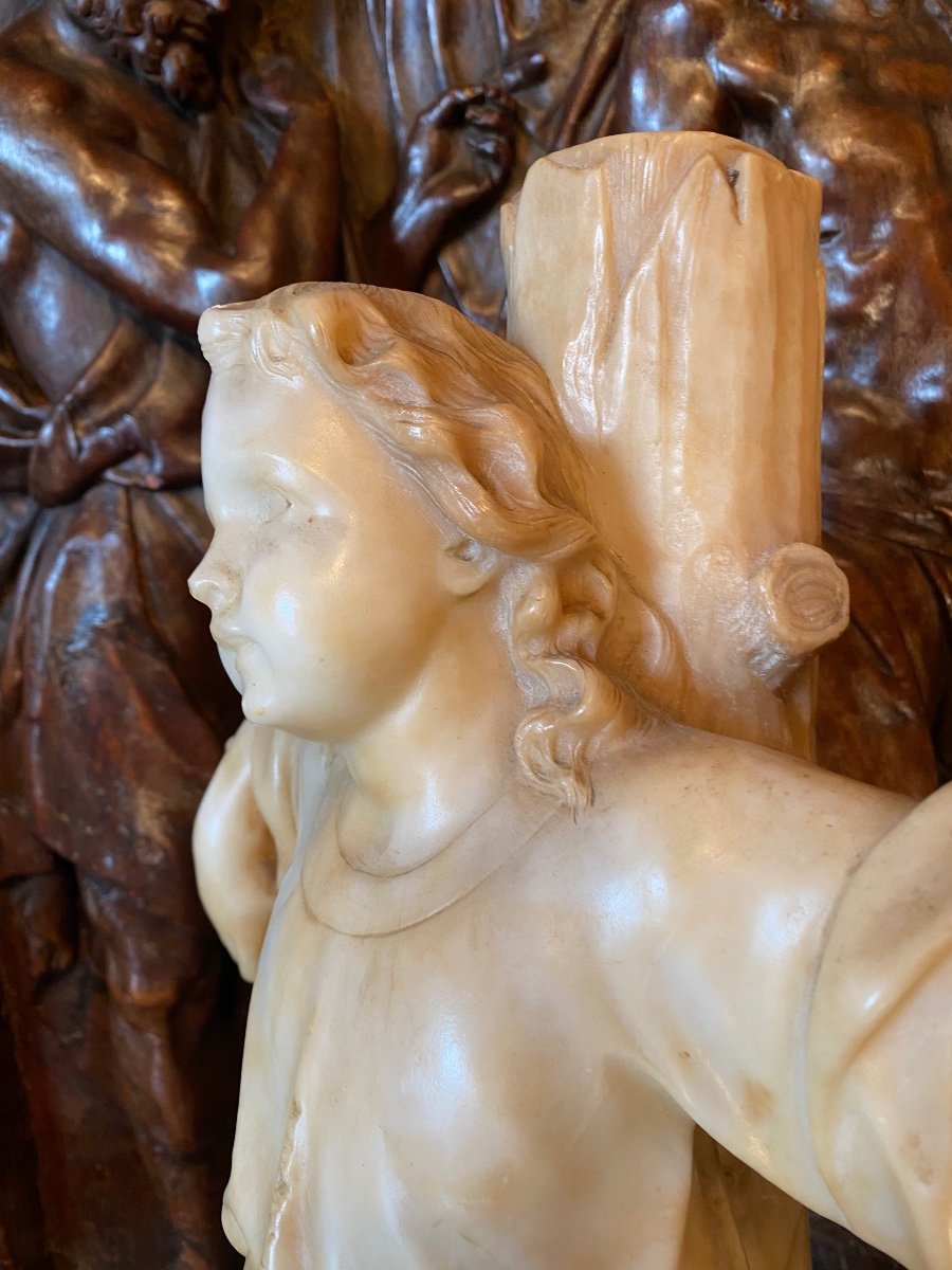 Child Jesus On The Cross, Charming Alabaster Sculpture From The 19th Century -photo-1