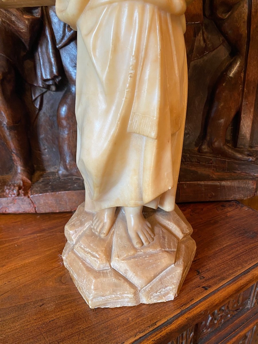 Child Jesus On The Cross, Charming Alabaster Sculpture From The 19th Century -photo-2