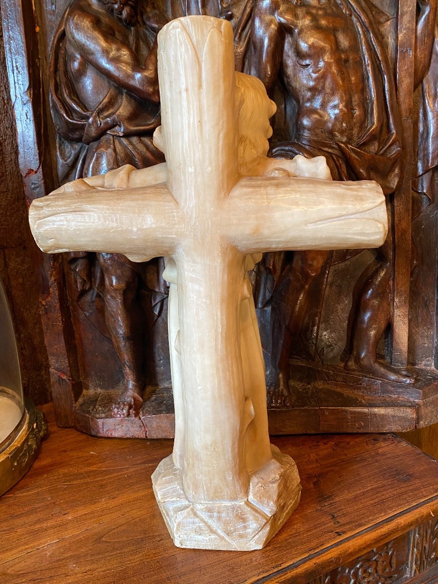 Child Jesus On The Cross, Charming Alabaster Sculpture From The 19th Century -photo-4