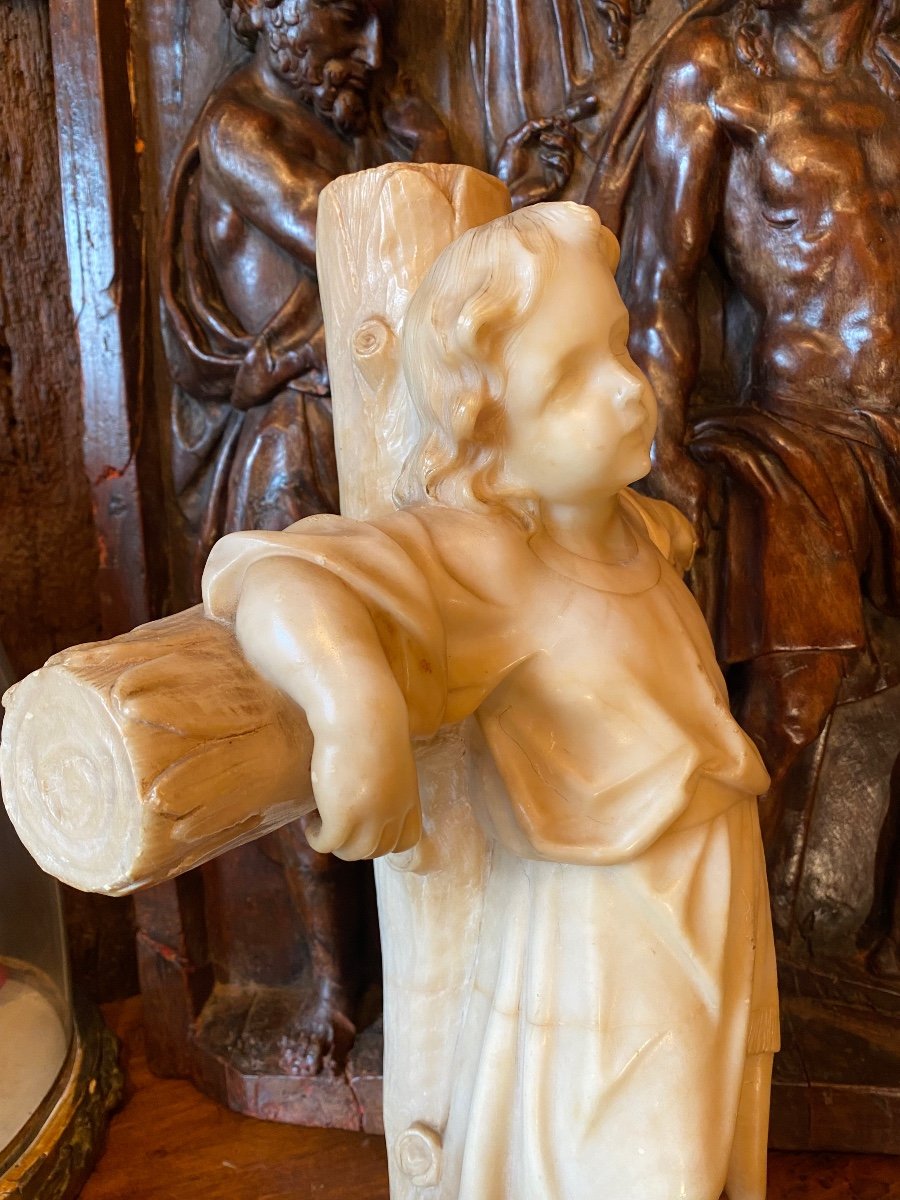 Child Jesus On The Cross, Charming Alabaster Sculpture From The 19th Century -photo-7