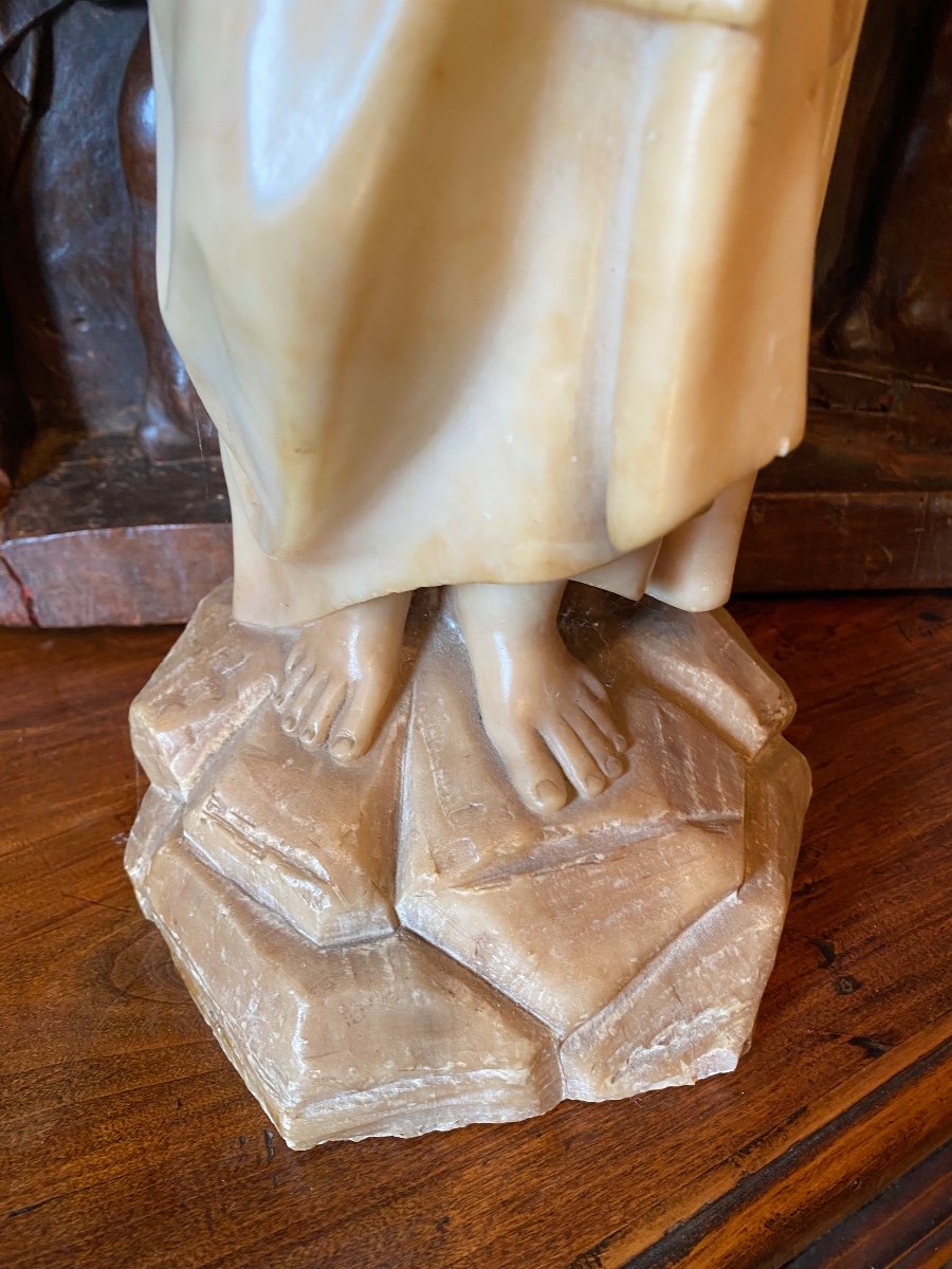 Child Jesus On The Cross, Charming Alabaster Sculpture From The 19th Century -photo-8