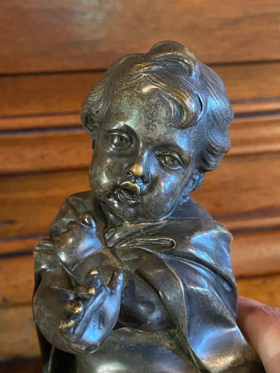 Allégorie De L’hiver, Adorable Paire D’enfants En Bronze Début Du XIX Eme Siècle -photo-6