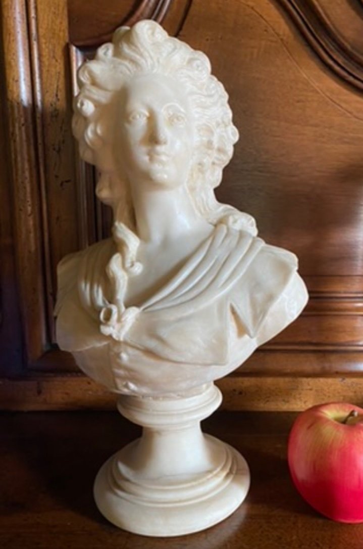 Beau Buste En Albâtre : Mme Elizabeth Sœur De Louis XVI -photo-3