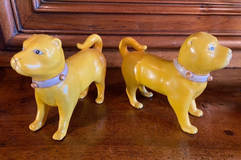 Paire  De Chiens En Porcelaine Du XIX Eme Siècle, Compagnie Des Indes-photo-7