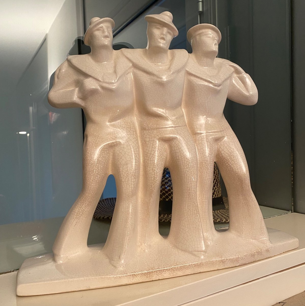 Three Sailors On A Spree, Art Deco, Niderviller Cracked Earthenware