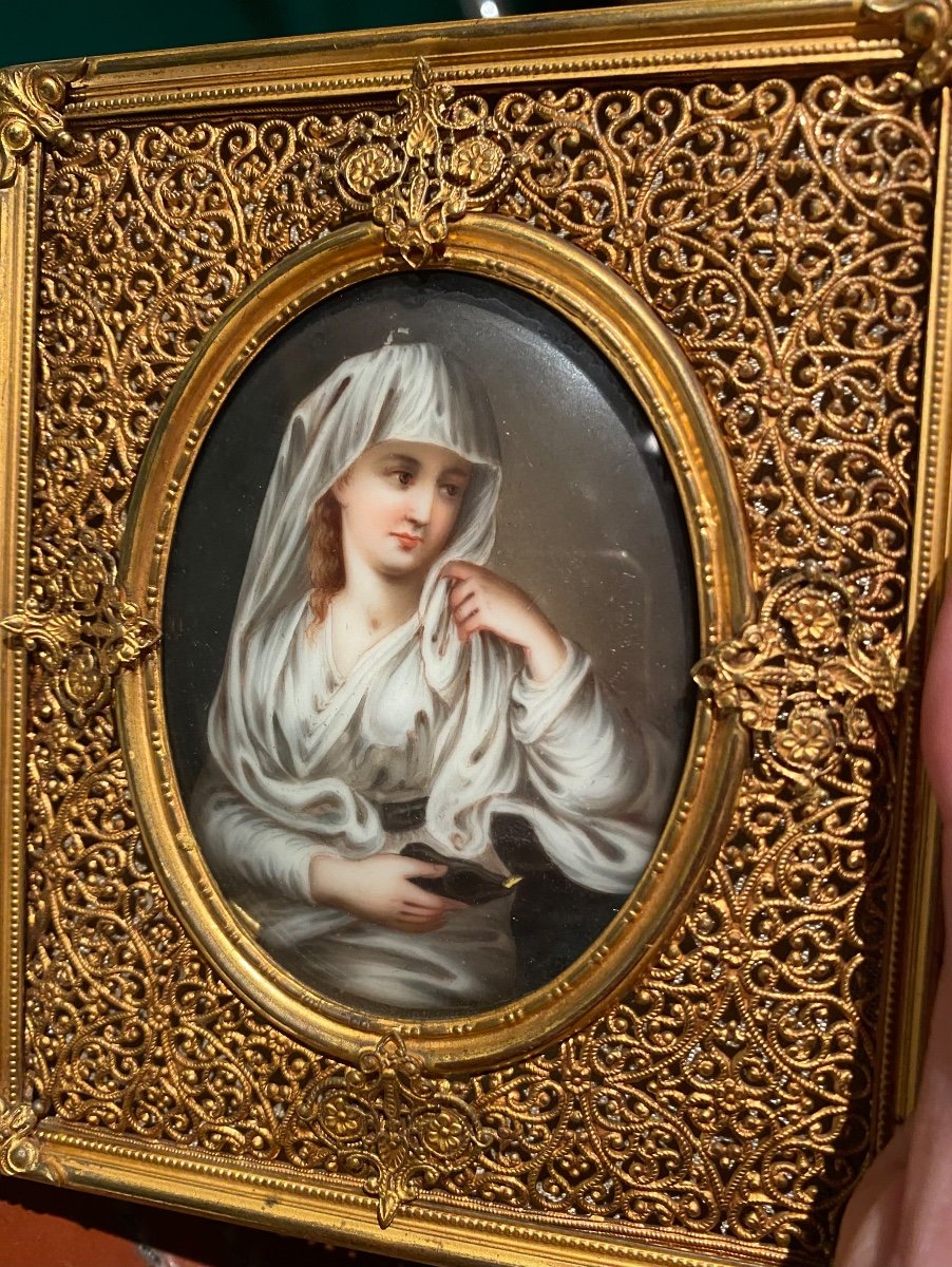 La Vestale D’après Angelika Kauffman, Miniature Sur Porcelaine Du XIX Eme Siècle -photo-4