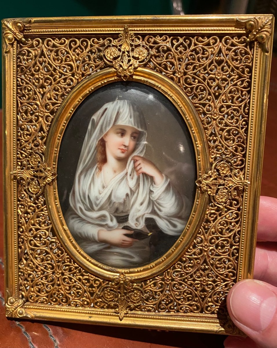 La Vestale D’après Angelika Kauffman, Miniature Sur Porcelaine Du XIX Eme Siècle -photo-5
