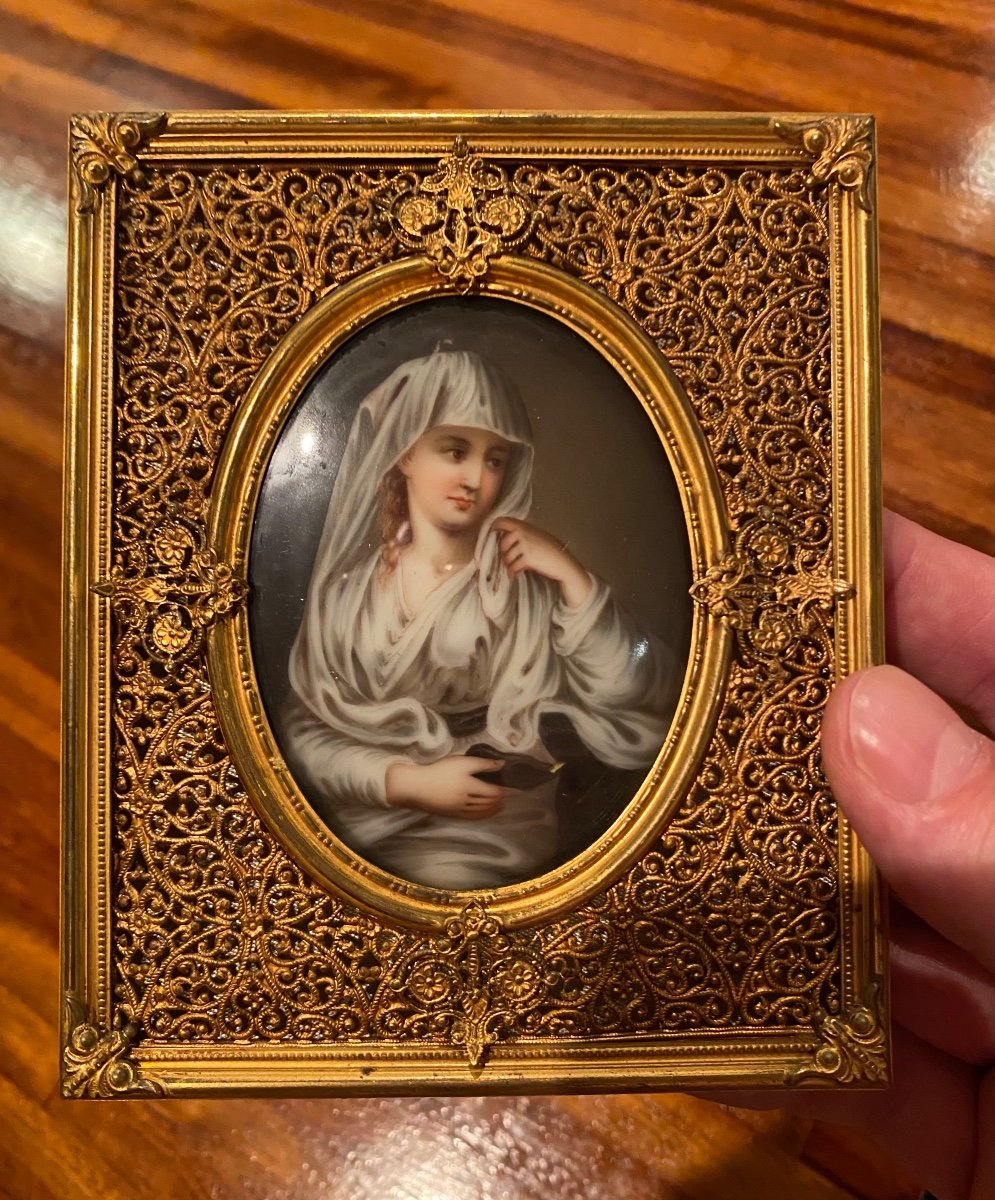 La Vestale D’après Angelika Kauffman, Miniature Sur Porcelaine Du XIX Eme Siècle -photo-7