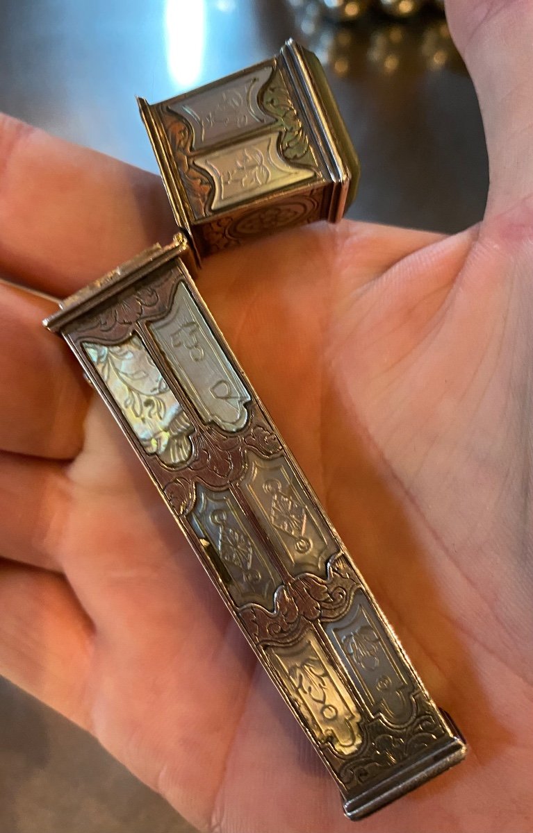 Rare Et Bel étui à Cire Ou Billet Doux En Argent Et Nacre Du XVIII Eme Siècle -photo-7