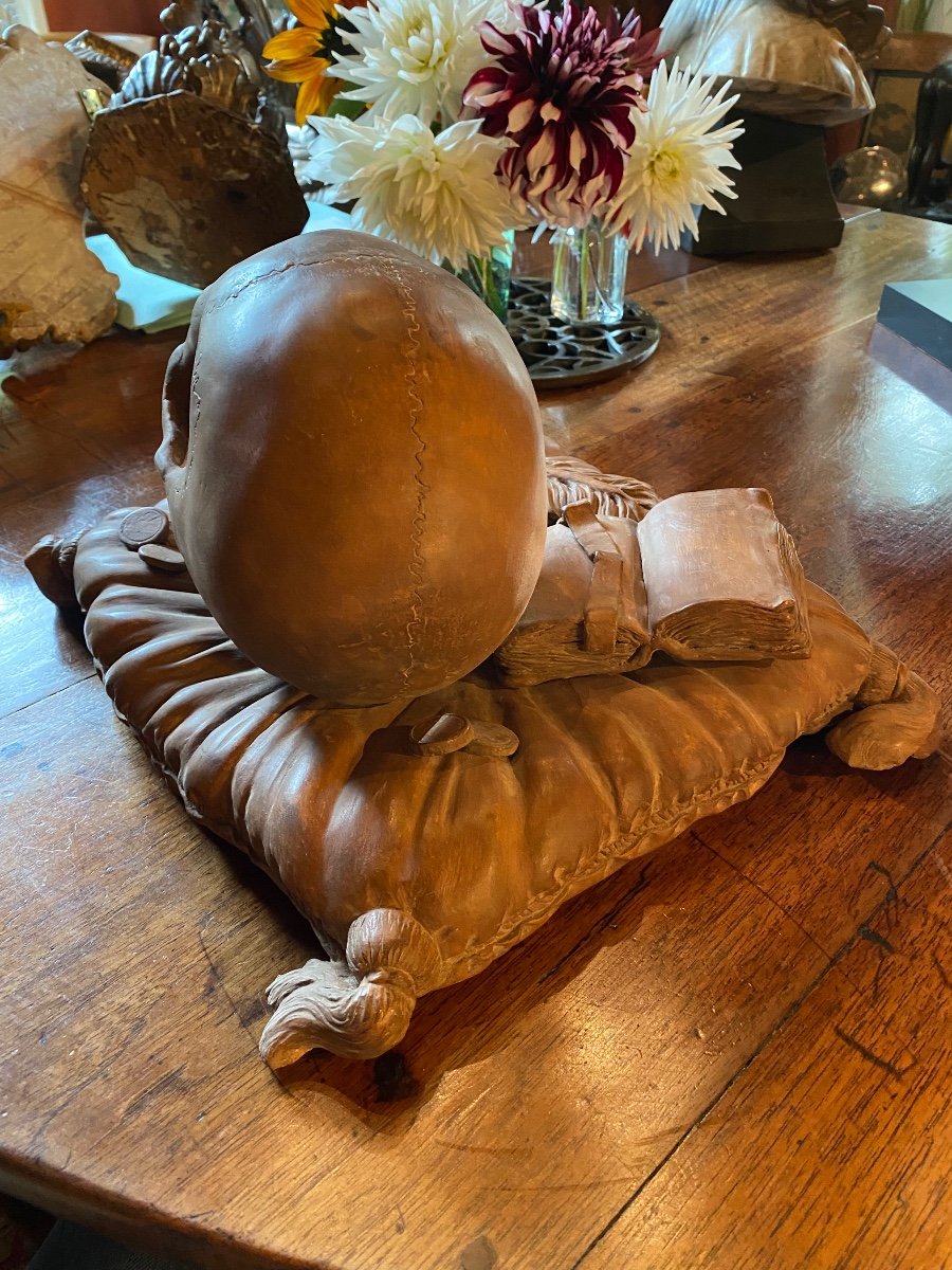 Rare Vanité, Memento Mori En Terre Cuite De La Fin Du XIX Eme Siècle -photo-2