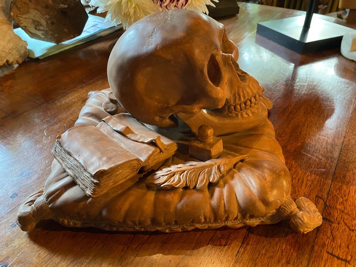 Rare Vanité, Memento Mori En Terre Cuite De La Fin Du XIX Eme Siècle -photo-4