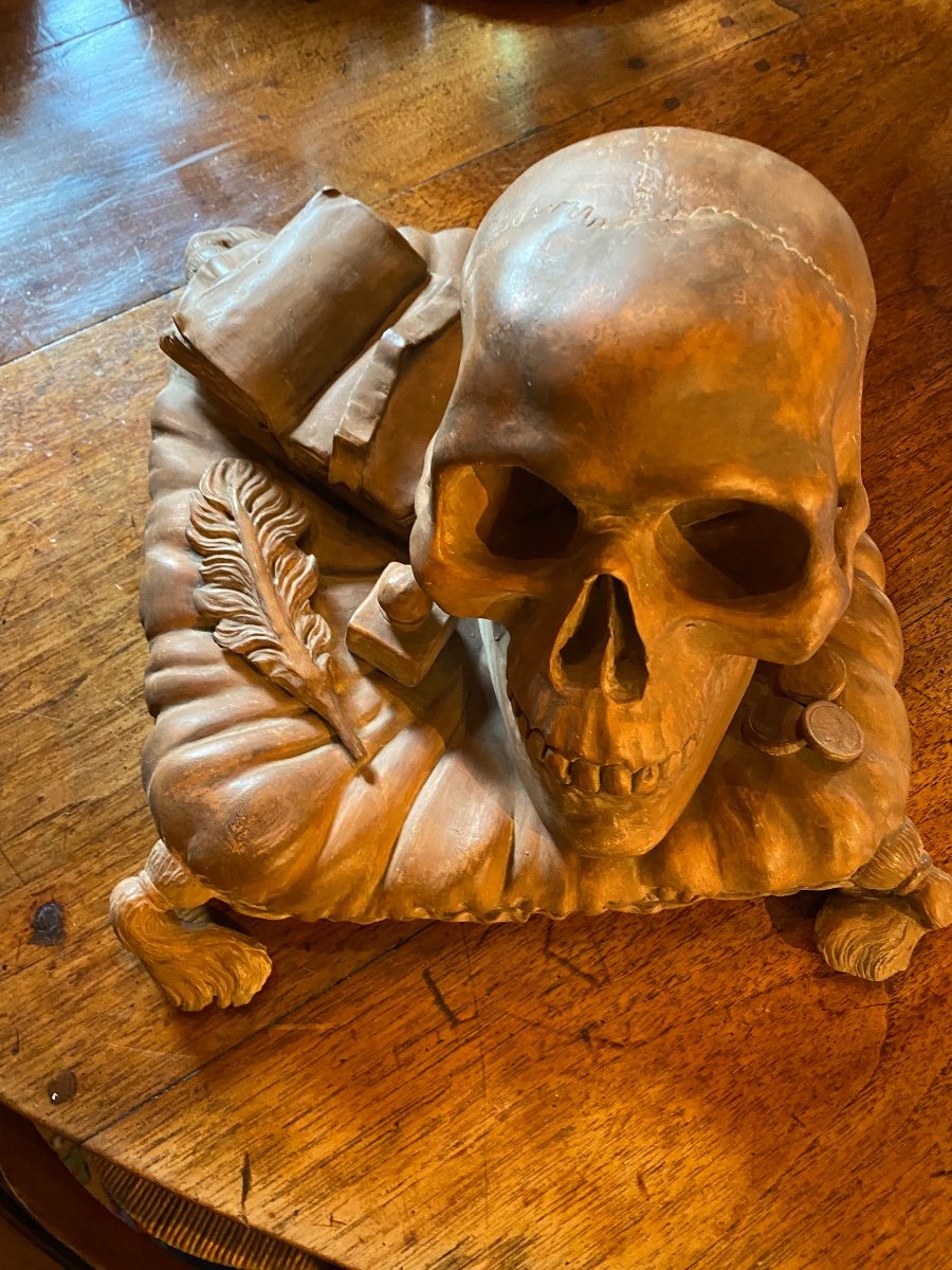 Rare Vanité, Memento Mori En Terre Cuite De La Fin Du XIX Eme Siècle -photo-6