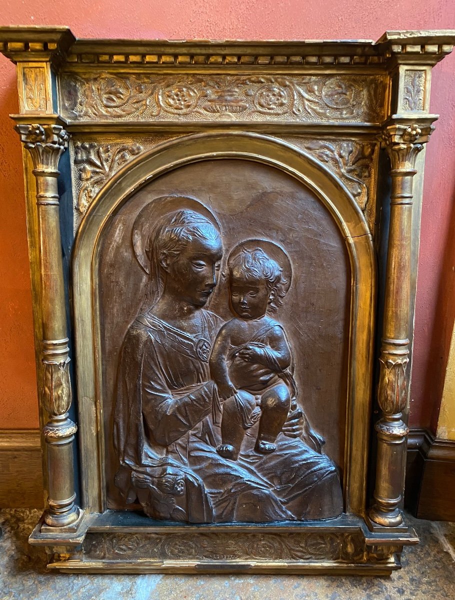 Important Bas Relief In Terracotta, Virgin And Child After Rossellino -photo-2