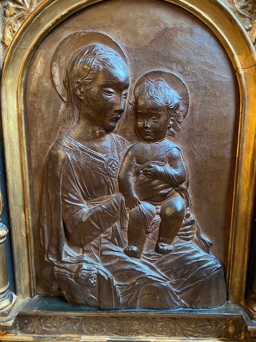 Important Bas Relief In Terracotta, Virgin And Child After Rossellino -photo-3