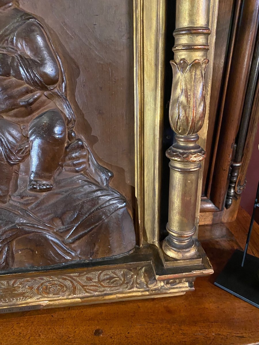 Important Bas Relief In Terracotta, Virgin And Child After Rossellino -photo-7