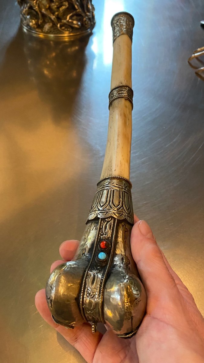 Rare Tibetan Kangling In Femur And Silver Early 20th Century -photo-3