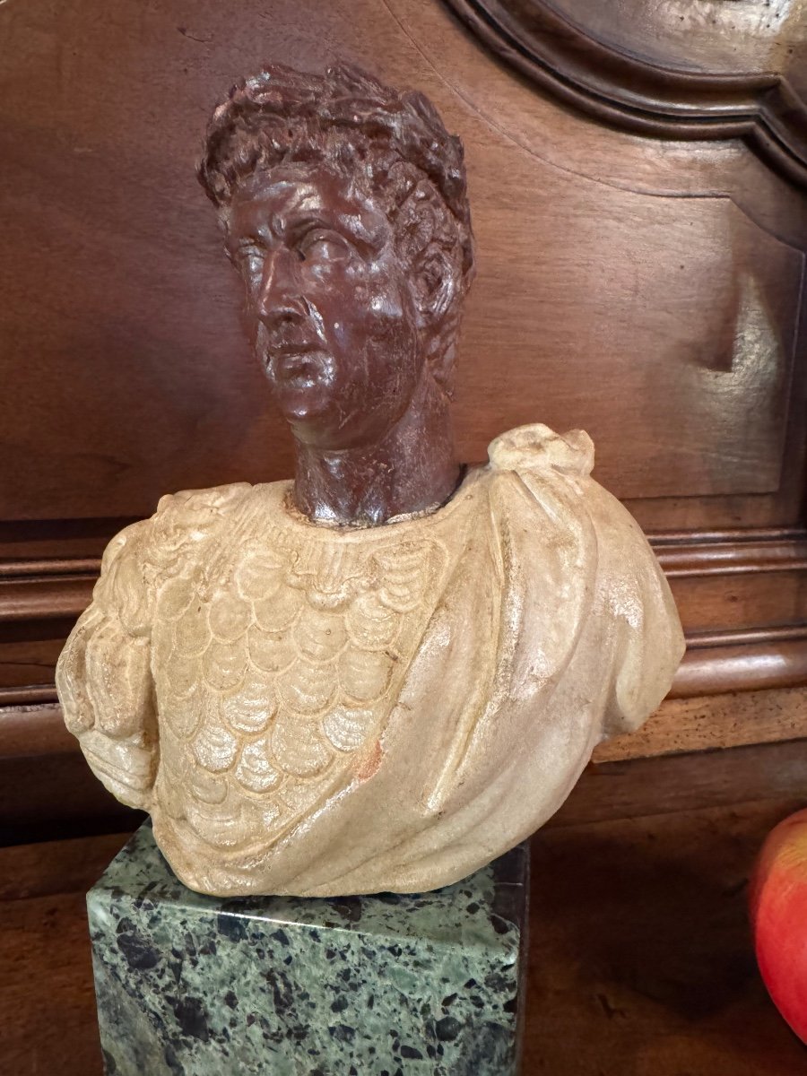 Bust Of Caesar In Rosso Antico Marble And White Marble, 19th Century -photo-3