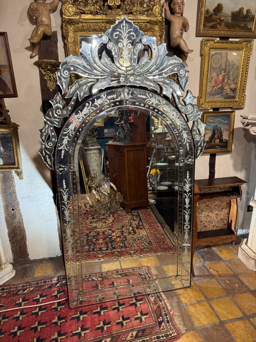 Très Grand Miroir De Venise XX Eme Siècle -photo-3
