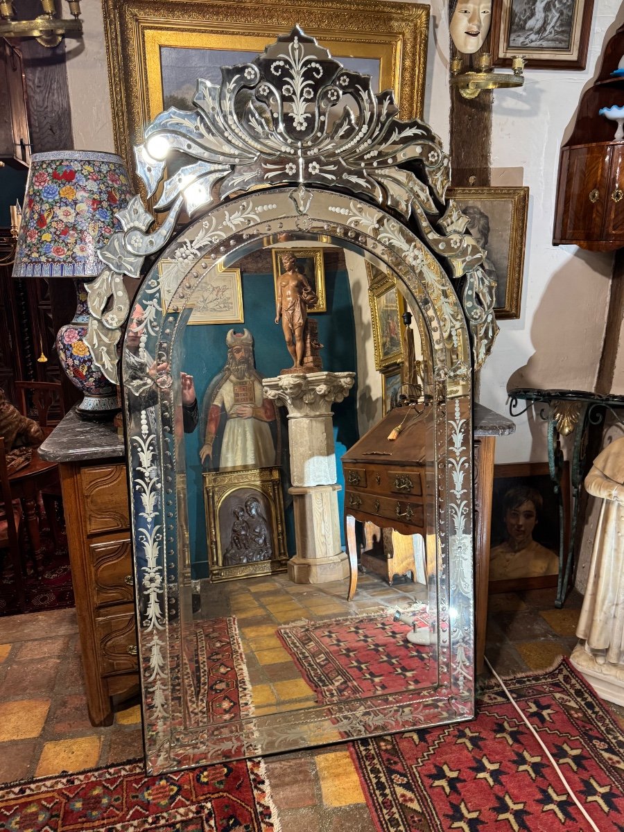 Très Grand Miroir De Venise XX Eme Siècle -photo-7