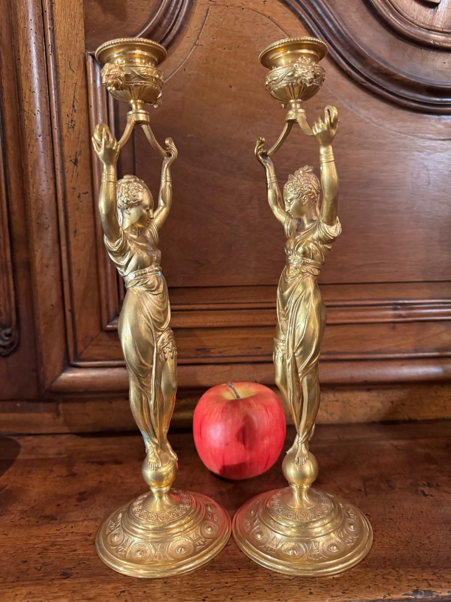 Pair Of Candlesticks With Odalisques Signed Louis Kley (1833-1911)-photo-2