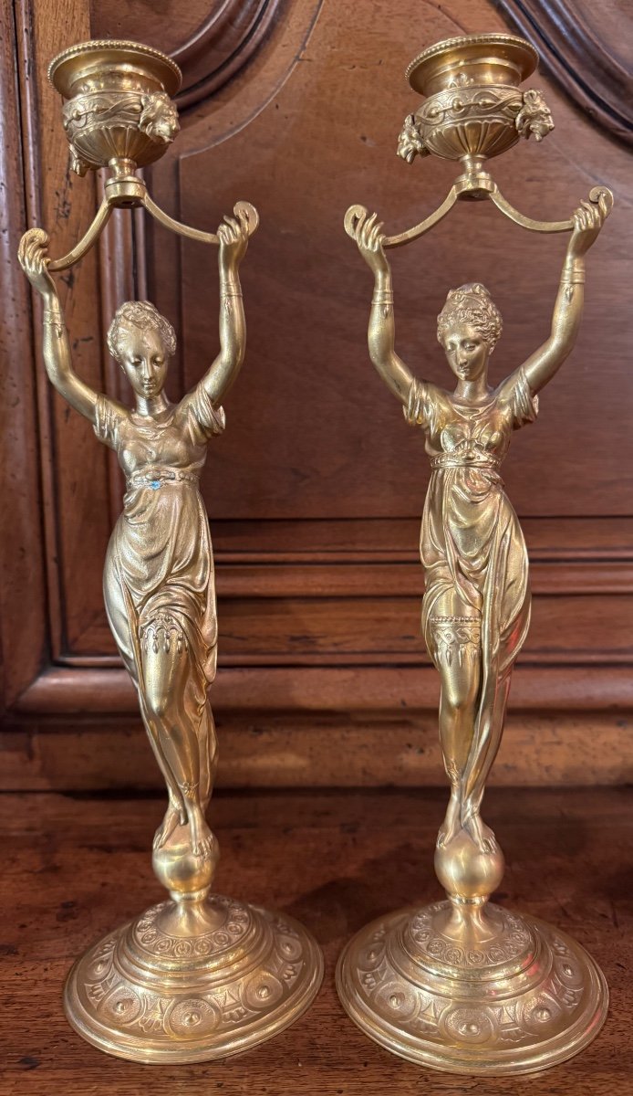 Pair Of Candlesticks With Odalisques Signed Louis Kley (1833-1911)