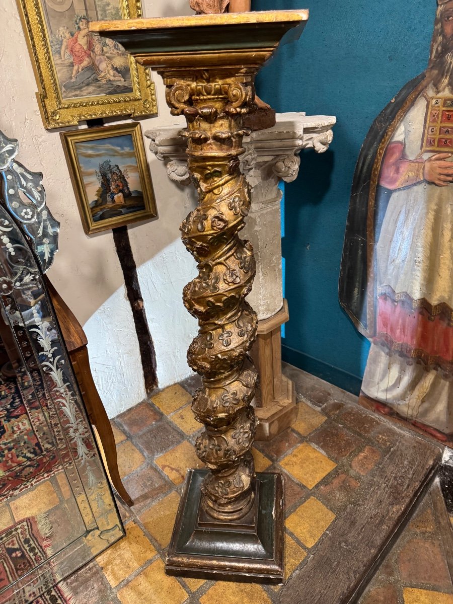 Large Torso Column Carved In Gilded Wood From The 18th Century-photo-7