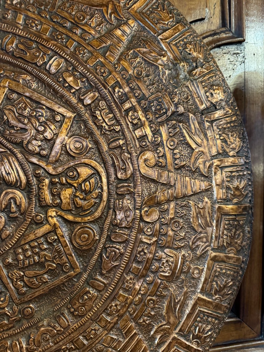 Large Mayan Calendar In Repoussé Copper From The First Half Of The 20th Century -photo-7