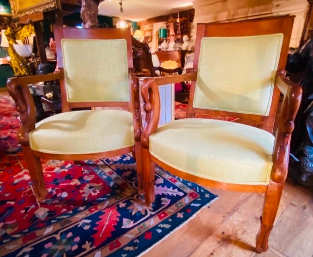 Pair Of Swan Neck Armchairs Circa 1820 In Blond Mahogany-photo-2