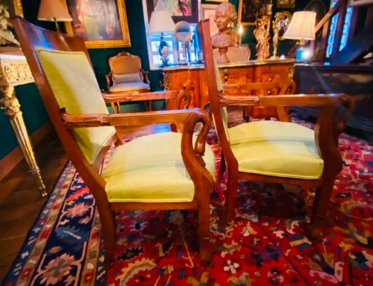 Pair Of Swan Neck Armchairs Circa 1820 In Blond Mahogany-photo-3
