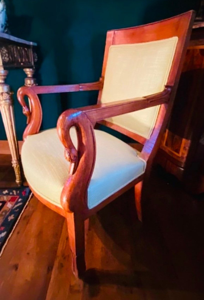 Pair Of Swan Neck Armchairs Circa 1820 In Blond Mahogany-photo-3